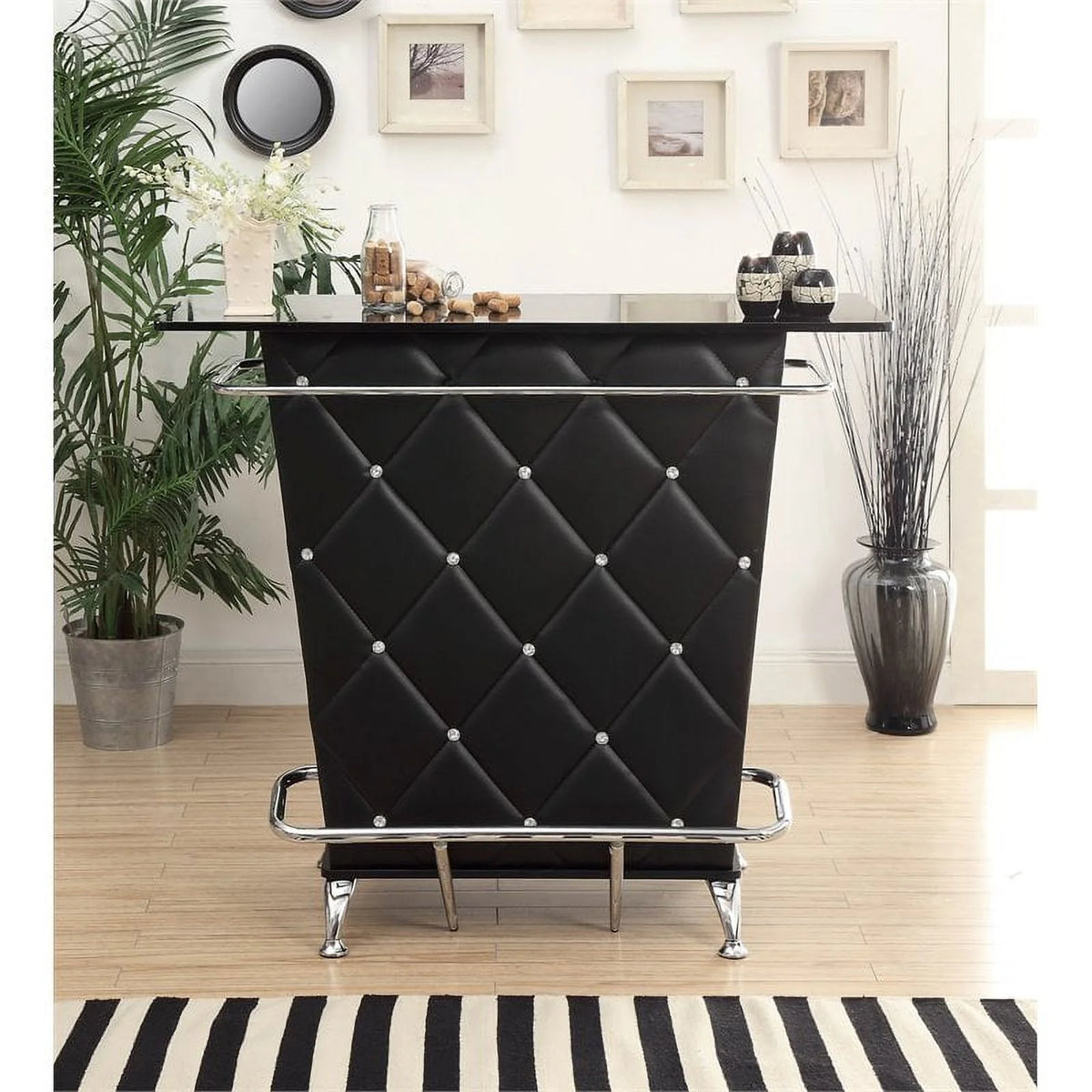 Black Faux Leather Tufted Bar Table T402702