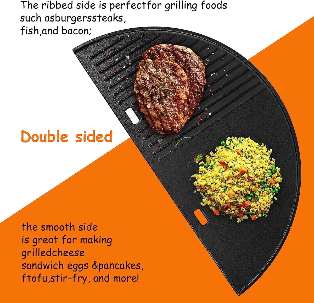 24” Half Moon Cast Iron Reversible Grill Griddle O42982