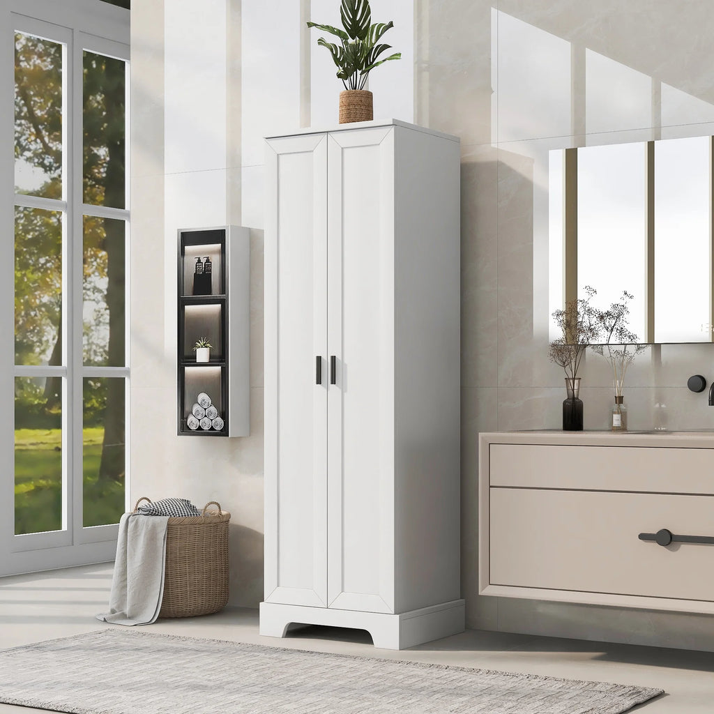 Tall Wood Bathroom Storage Cabinet with Adjustable Shelves J12328