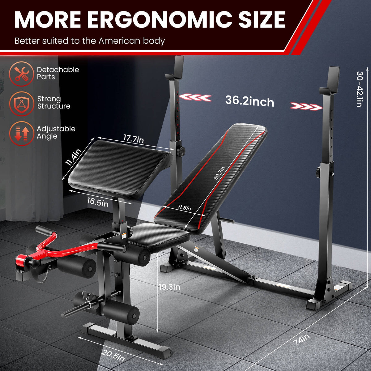 Adjustable Weight Bench Set with Barbell Rack T1602