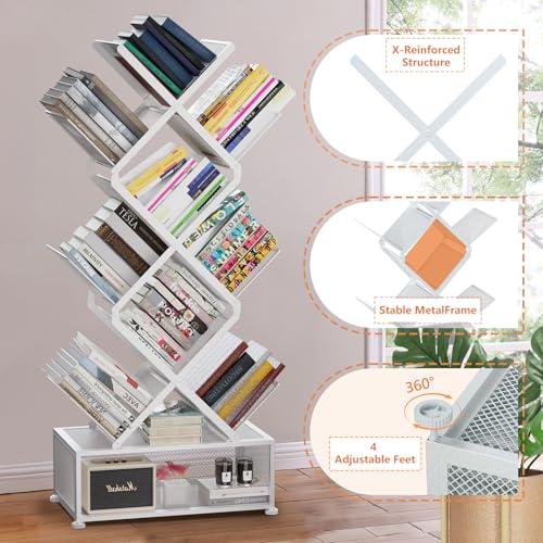 Black 9 Tier Folding Tree Bookshelf with Storage Cabinet Z4652