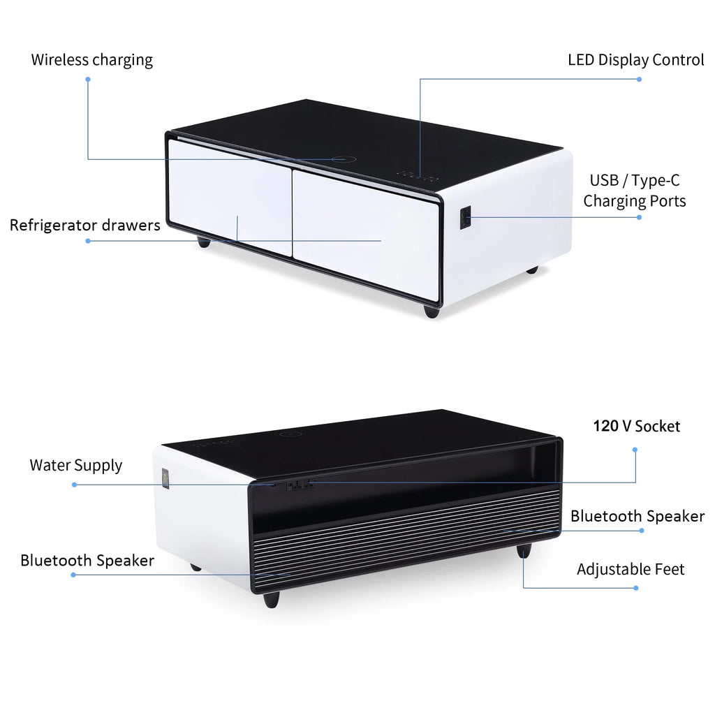 Smart Coffee Table with Fridge and Bluetooth Speaker O63907