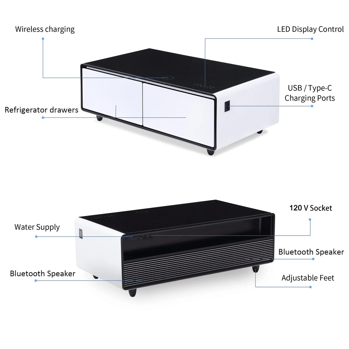 Smart Coffee Table with Fridge and Bluetooth Speaker O63907