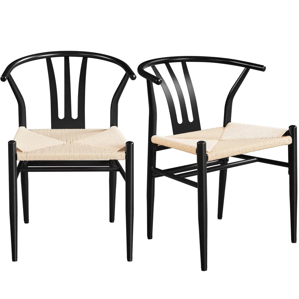 Set of 4 Black Weave Arm Chairs with Metal Frame P371
