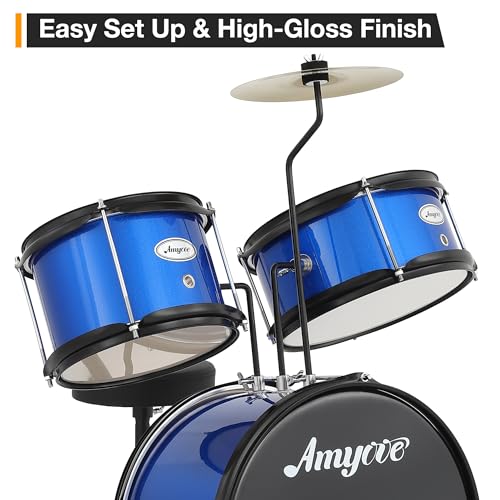 Black 3 Piece Kids Drum Set with Cymbal, Drumsticks, Pedal, Throne Stool S591