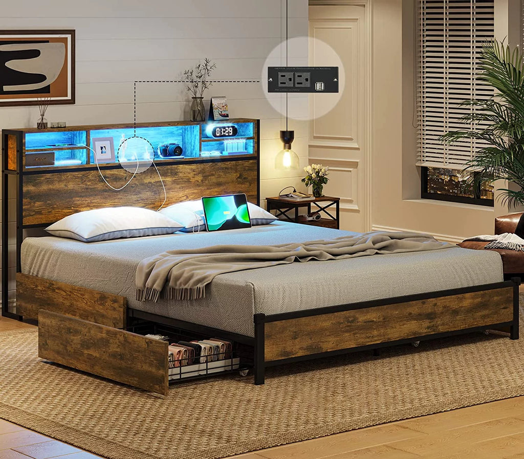 Queen Bed Frame with Headboard and Drawers B796