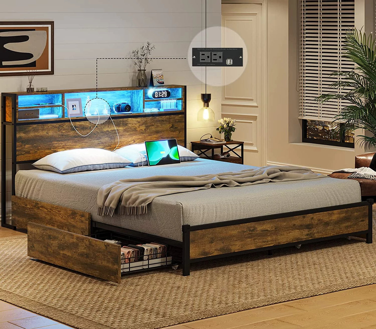 Queen Bed Frame with Headboard and Drawers B796