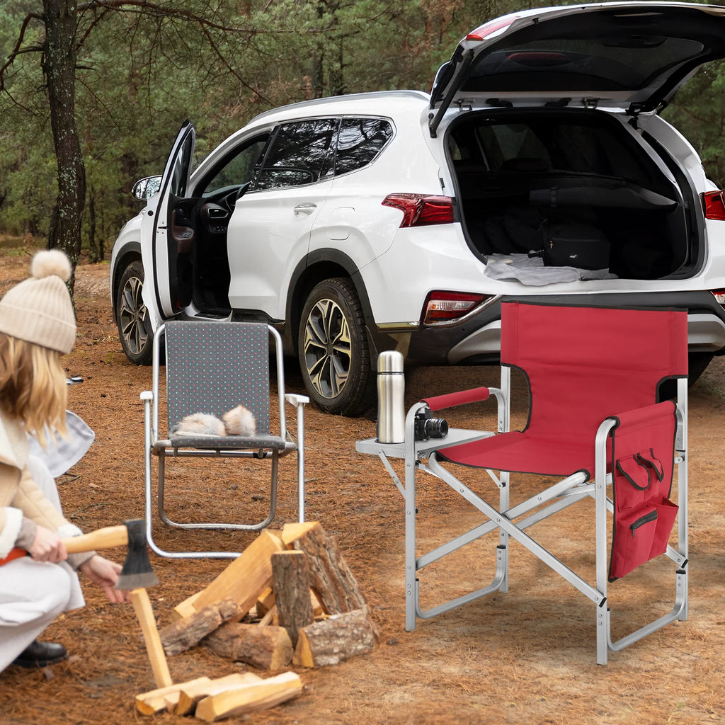 Folding Director Chair with Side Table & Storage Pocket, Red R637544
