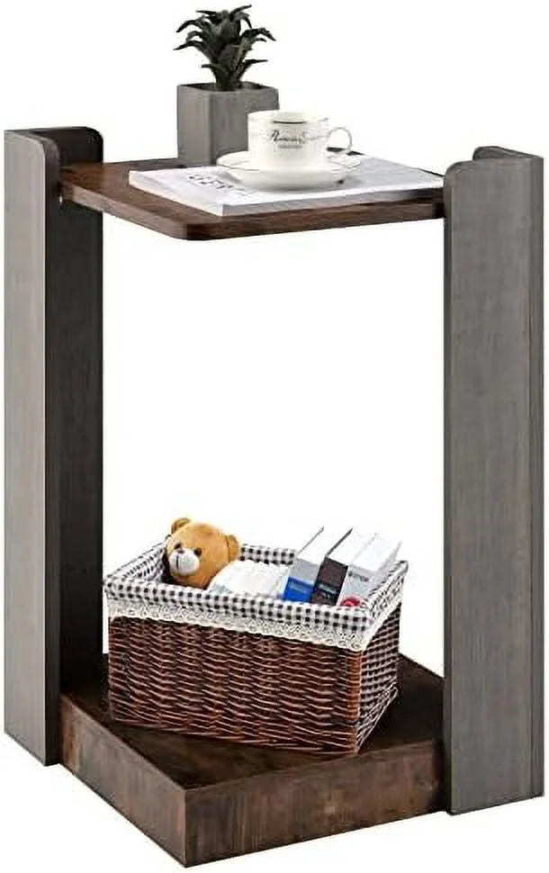 2-Tier Square Side Table with Open Storage Shelf W984456